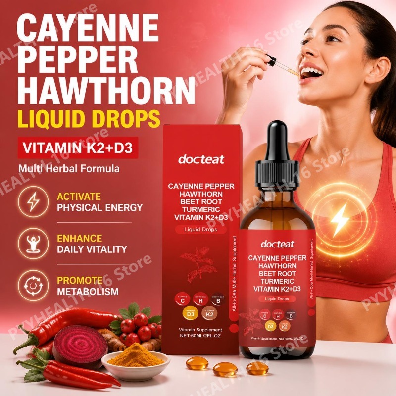 Herbal Wellness Formula - ドクテット ビタミンK2+D3 液体ドロップス カイエンペッパー、ターメリック、ビートルートハーブエキス配合 デイリーウェルネスサポート 60ml