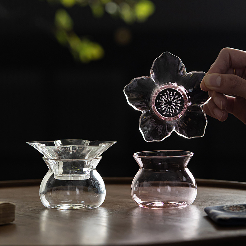 ガラス製茶こし、サポートホルダー付き、蓮の花模様、細かいメッ - Nettle Leaf Tea のレビューと価格